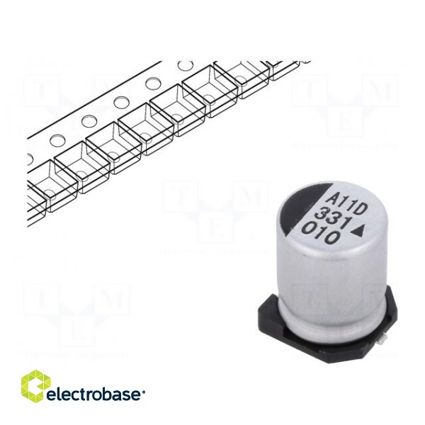Capacitor: electrolytic | SMD | 330uF | 10VDC | Ø8x10.5mm | 5000h | 600mA