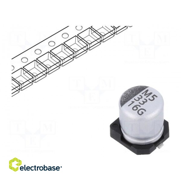 Capacitor: electrolytic | SMD | 33uF | 16VDC | ±20% | -55÷105°C | 2000h