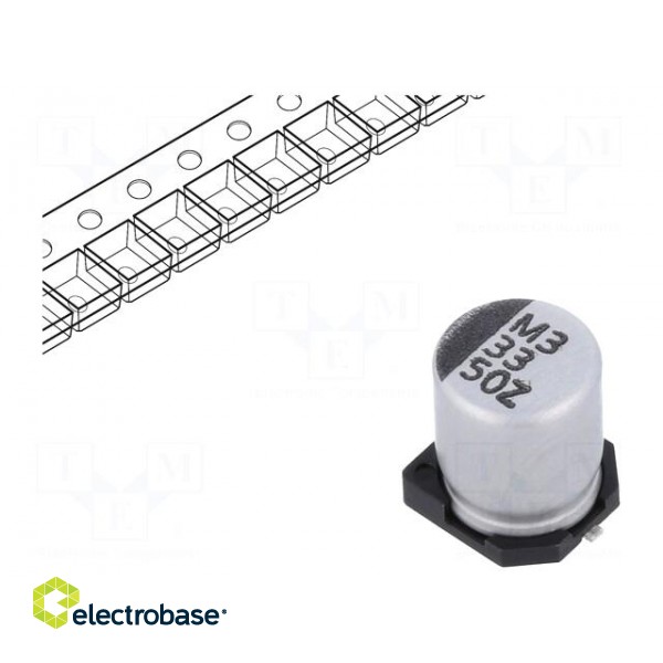 Capacitor: electrolytic | low ESR | SMD | 33uF | 50VDC | Ø6.3x7.7mm