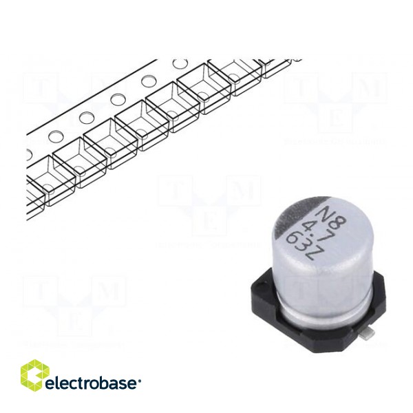 Capacitor: electrolytic | low ESR | SMD | 4.7uF | 63VDC | Ø5x5.7mm | ±20%