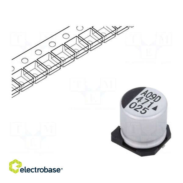 Capacitor: electrolytic | SMD | 470uF | 25VDC | Ø10x10mm | 5000h | 850mA