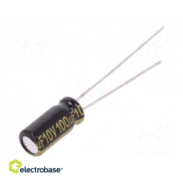 Capacitor: electrolytic | low impedance | THT | 100uF | 10VDC | Ø5x11mm