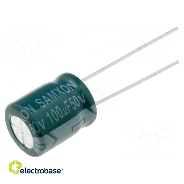 Capacitor: electrolytic | low ESR | THT | 100uF | 50VDC | Ø10x12.5mm
