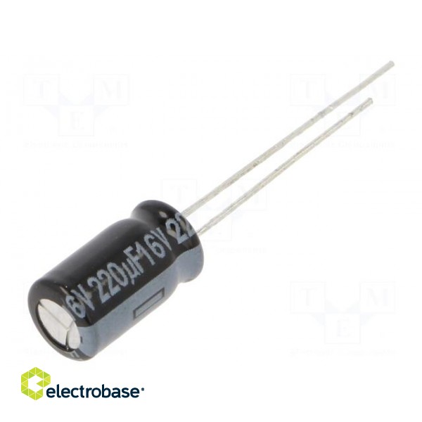 Capacitor: electrolytic | low ESR | THT | 220uF | 16VDC | Ø6.3x11.2mm