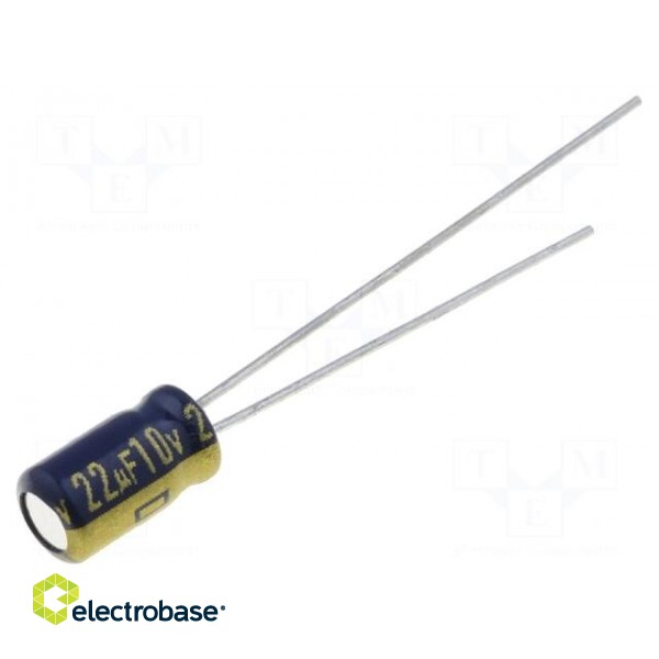 Capacitor: electrolytic | low ESR | THT | 22uF | 10VDC | Ø4x7mm | ±20%