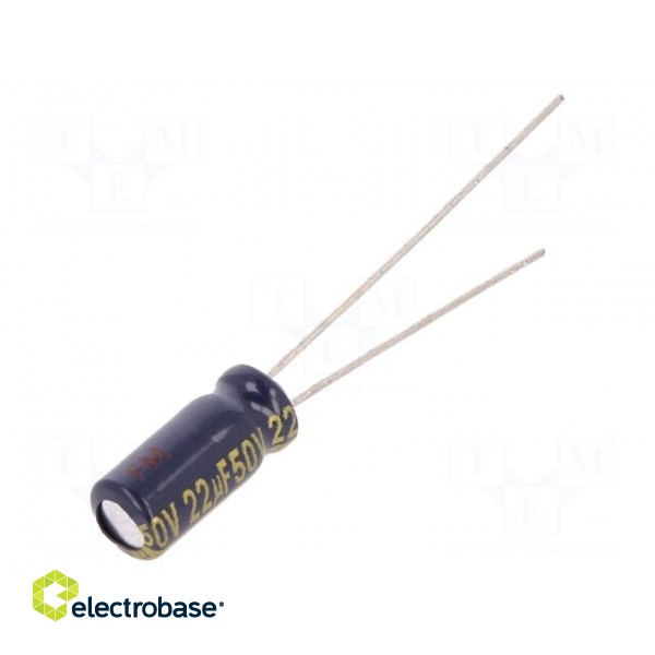 Capacitor: electrolytic | low impedance | THT | 22uF | 50VDC | Ø5x11mm