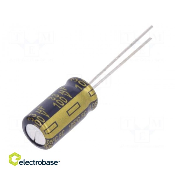 Capacitor: electrolytic | low ESR | THT | 33uF | 100VDC | Ø8x15mm | ±20%