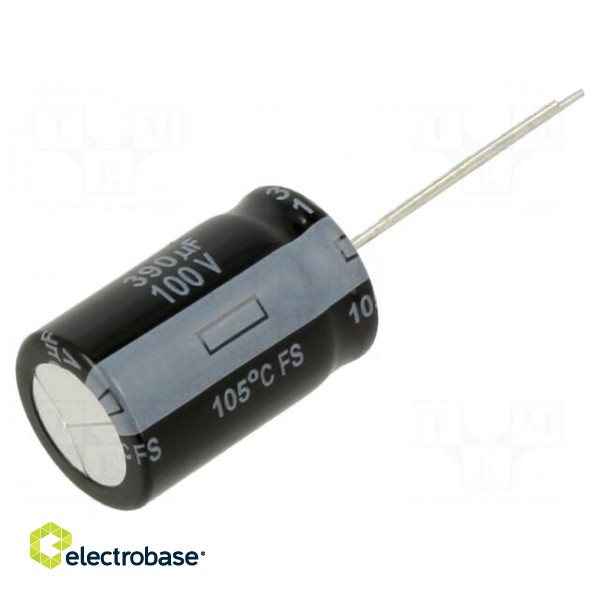 Capacitor: electrolytic | low ESR | THT | 390uF | 100VDC | Ø16x25mm