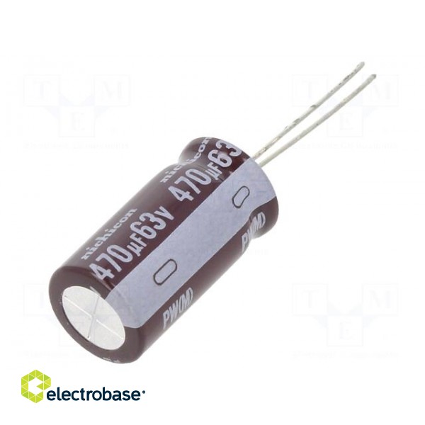 Capacitor: electrolytic | low ESR | THT | 470uF | 63VDC | Ø12.5x25mm