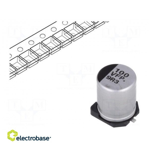Capacitor: electrolytic | low ESR | SMD | 100uF | 35VDC | Ø8x10.2mm