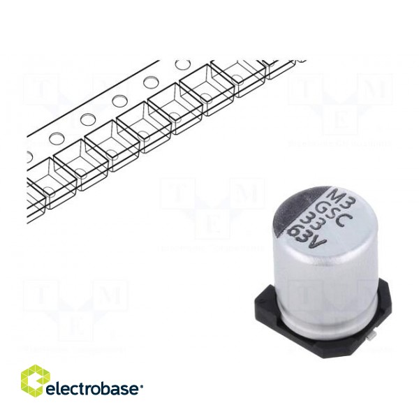 Capacitor: electrolytic | SMD | 33uF | 63VDC | ±20% | -55÷105°C | 2000h