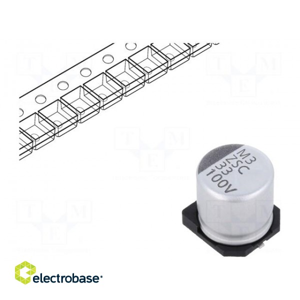 Capacitor: electrolytic | low ESR | SMD | 33uF | 100VDC | Ø10x10mm | ±20%