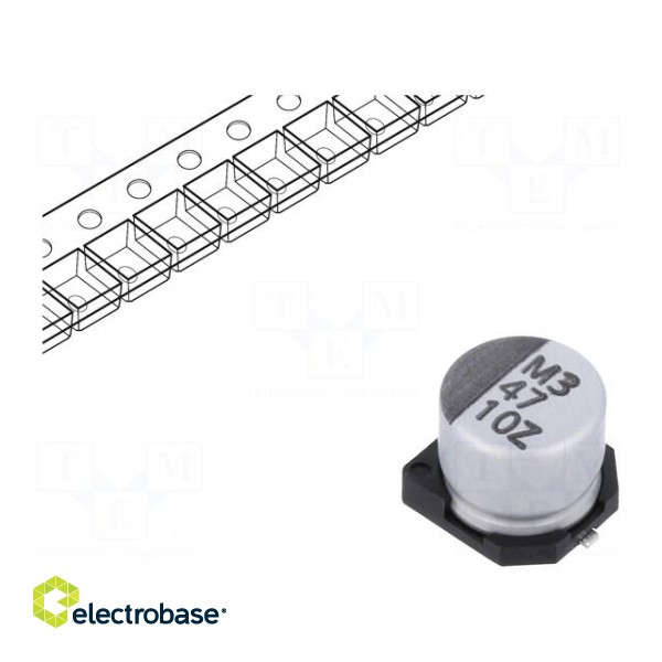Capacitor: electrolytic | low ESR | SMD | 47uF | 10VDC | Ø6.3x5.7mm