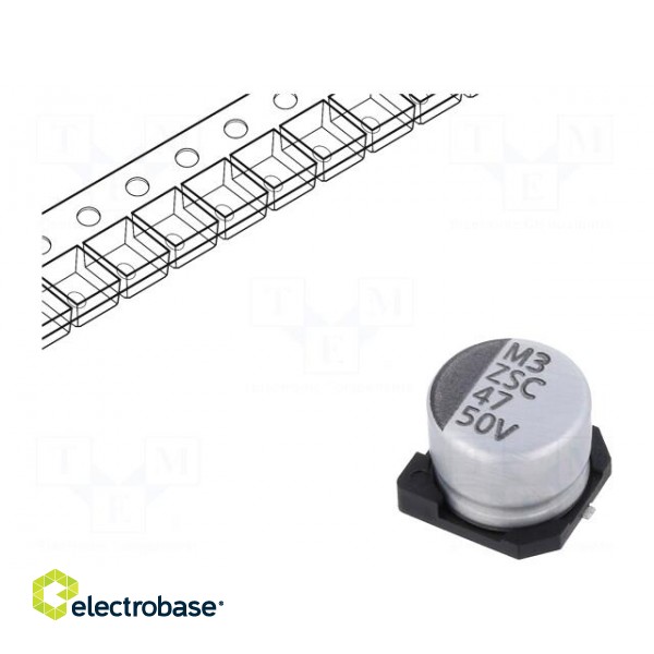Capacitor: electrolytic | low ESR | SMD | 47uF | 50VDC | Ø8x6.5mm | ±20%
