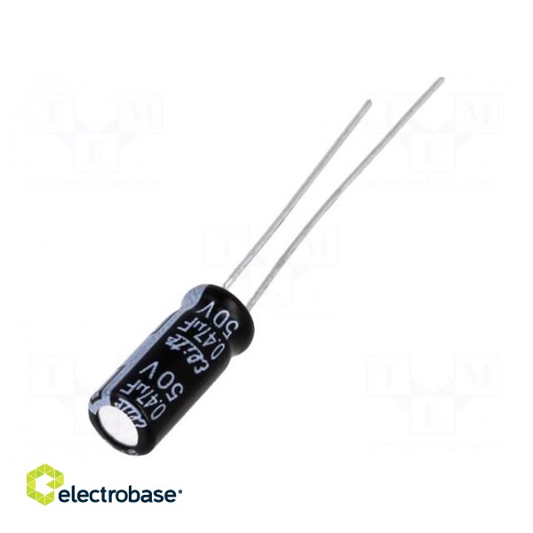 Capacitor: electrolytic | THT | 0.47uF | 50VDC | Ø5x11mm | Pitch: 2mm