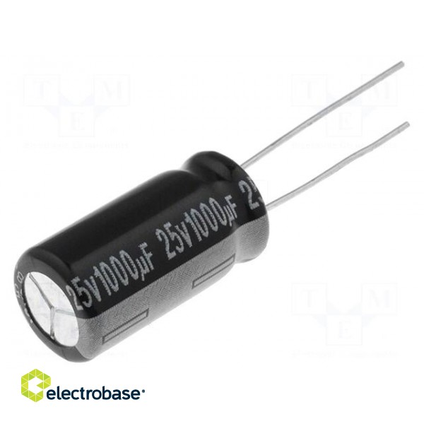 Capacitor: electrolytic | THT | 1000uF | 25VDC | Ø10x20mm | Pitch: 5mm