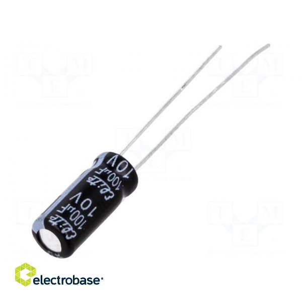 Capacitor: electrolytic | THT | 100uF | 10VDC | Ø5x11mm | Pitch: 2mm