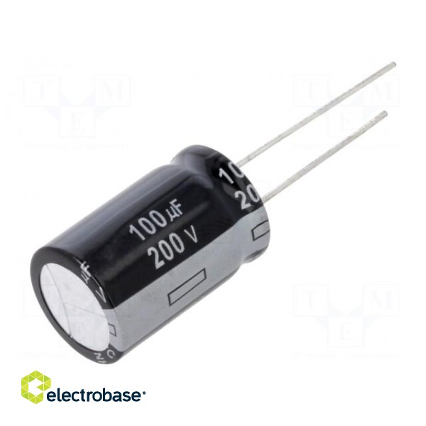 Capacitor: electrolytic | THT | 100uF | 200VDC | Ø16x25mm | Pitch: 7.5mm