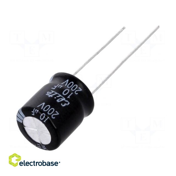 Capacitor: electrolytic | THT | 10uF | 200VDC | Ø10x12.5mm | Pitch: 5mm