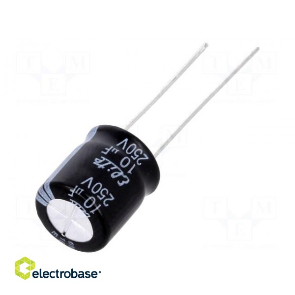 Capacitor: electrolytic | THT | 10uF | 250VDC | Ø10x12mm | Pitch: 5mm