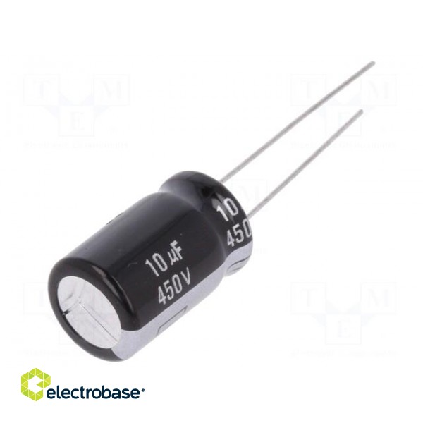 Capacitor: electrolytic | THT | 10uF | 450VDC | Ø12.5x20mm | Pitch: 5mm