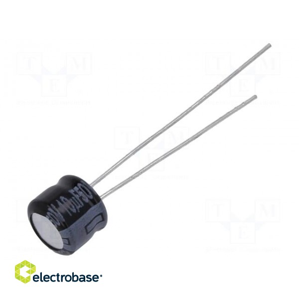 Capacitor: electrolytic | THT | 10uF | 50VDC | Ø6.3x5mm | Pitch: 2.5mm