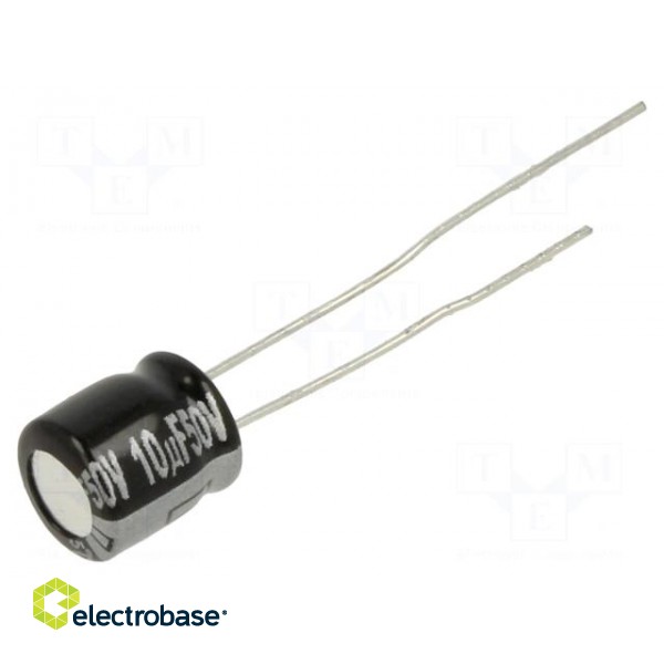 Capacitor: electrolytic | THT | 10uF | 50VDC | Ø6.3x7mm | Pitch: 2.5mm