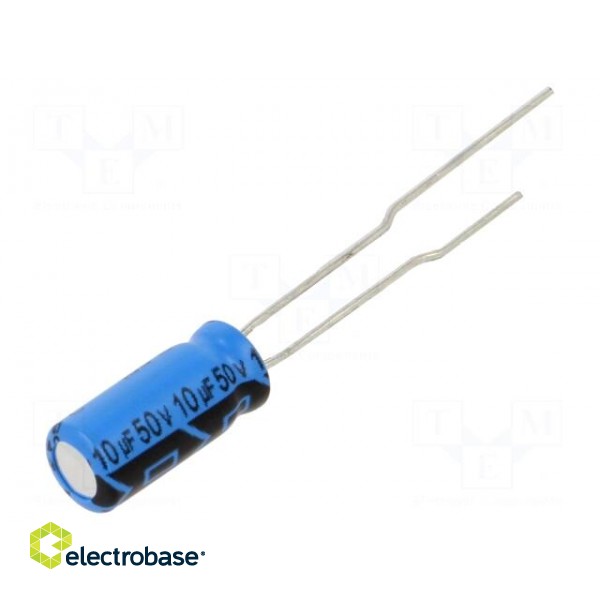 Capacitor: electrolytic | THT | 10uF | 50VDC | Pitch: 2mm | ±20% | 2000h