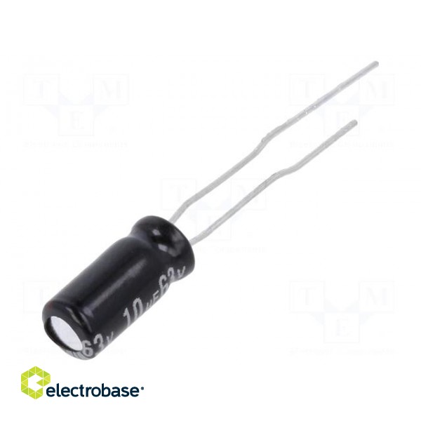 Capacitor: electrolytic | THT | 10uF | 63VDC | Ø5x11mm | Pitch: 2.5mm