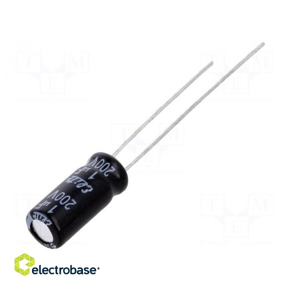Capacitor: electrolytic | THT | 1uF | 200VDC | Ø5x11mm | Pitch: 2mm | ±20%