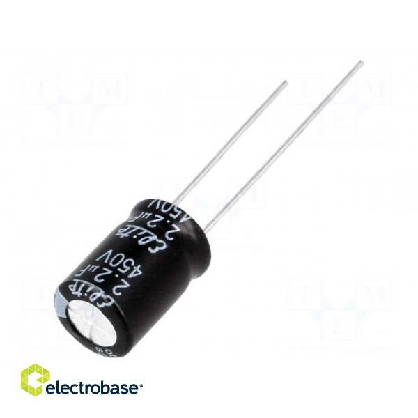 Capacitor: electrolytic | THT | 2.2uF | 450VDC | Ø8x11.5mm | ±20% | 2000h