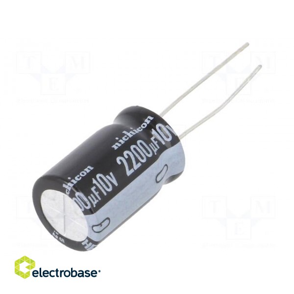 Capacitor: electrolytic | low ESR | THT | 2200uF | 10VDC | Ø12.5x20mm