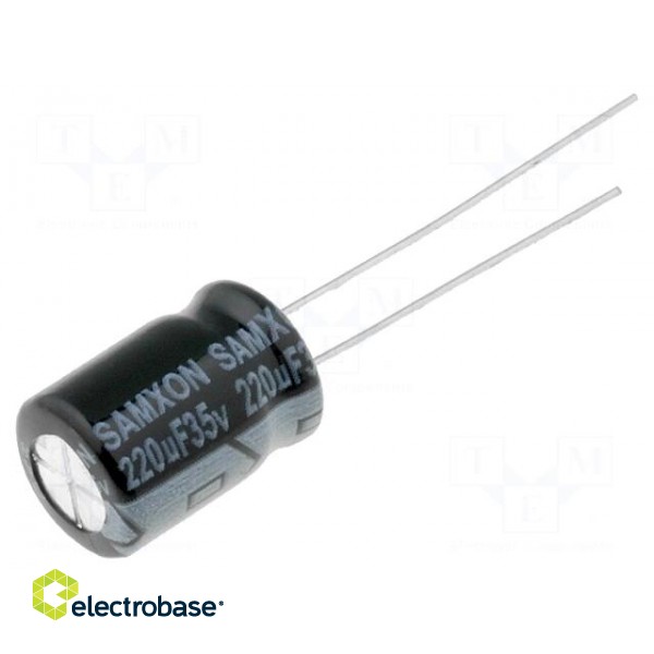 Capacitor: electrolytic | THT | 220uF | 35VDC | Ø8x12mm | Pitch: 3.5mm