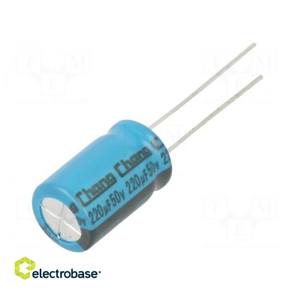 Capacitor: electrolytic | THT | 220uF | 50VDC | Ø10x16mm | Pitch: 5mm
