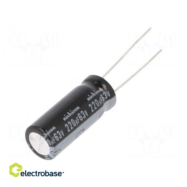 Capacitor: electrolytic | low ESR | THT | 220uF | 63VDC | Ø10x25mm | ±20%