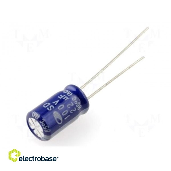 Capacitor: electrolytic | THT | 22uF | 100VDC | Ø6.3x11mm | Pitch: 2.5mm