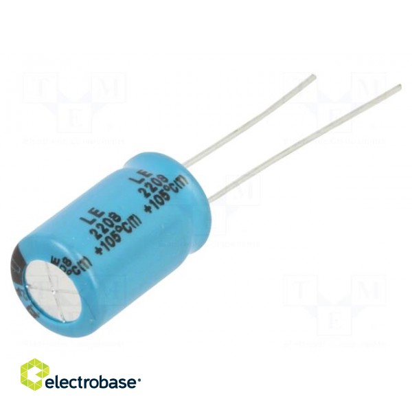 Capacitor: electrolytic | THT | 22uF | 200VDC | Ø10x16mm | Pitch: 5mm
