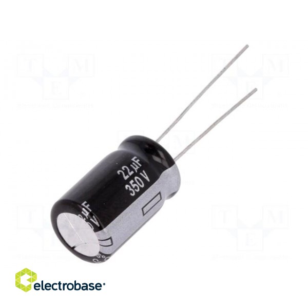 Capacitor: electrolytic | THT | 22uF | 350VDC | Ø12.5x20mm | Pitch: 5mm