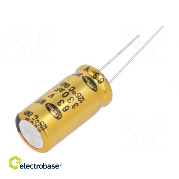 Capacitor: electrolytic | THT | 330uF | 63VDC | Ø12.5x25mm | ±20% | 5000h