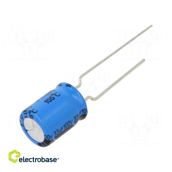 Capacitor: electrolytic | THT | 33uF | 100VDC | Pitch: 3.5mm | ±20%