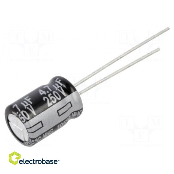 Capacitor: electrolytic | THT | 4.7uF | 250VDC | Ø8x11.5mm | ±20% | 2000h