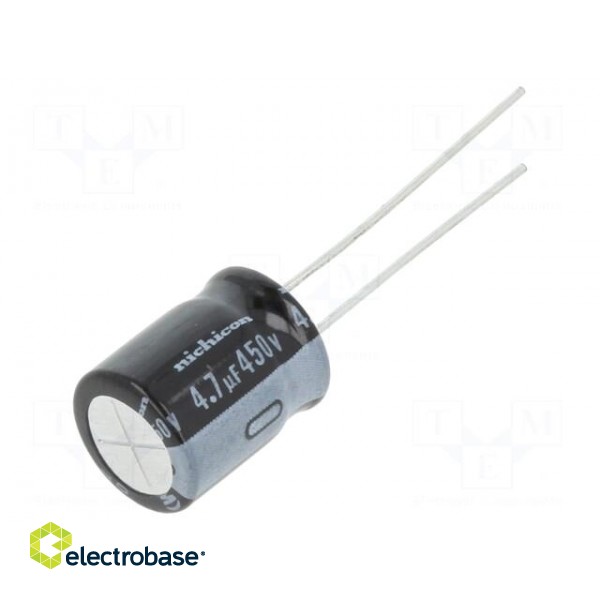 Capacitor: electrolytic | THT | 4.7uF | 450VDC | Ø10x12.5mm | Pitch: 5mm