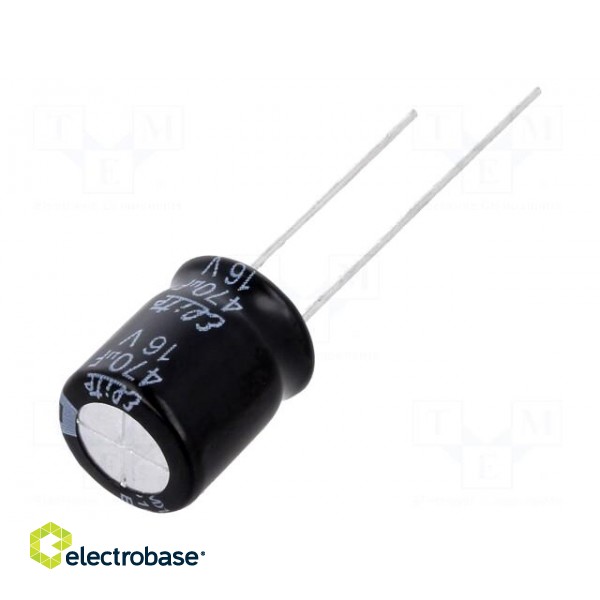 Capacitor: electrolytic | THT | 470uF | 16VDC | Ø10x12.5mm | Pitch: 5mm