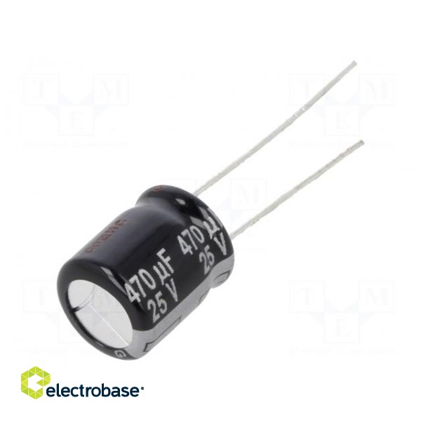 Capacitor: electrolytic | THT | 470uF | 25VDC | Ø10x12.5mm | Pitch: 5mm