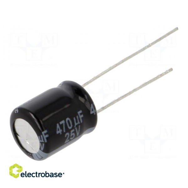 Capacitor: electrolytic | THT | 470uF | 25VDC | Ø10x12.5mm | Pitch: 5mm