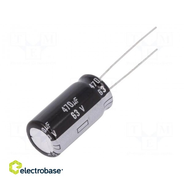 Capacitor: electrolytic | THT | 470uF | 63VDC | Ø12.5x25mm | Pitch: 5mm
