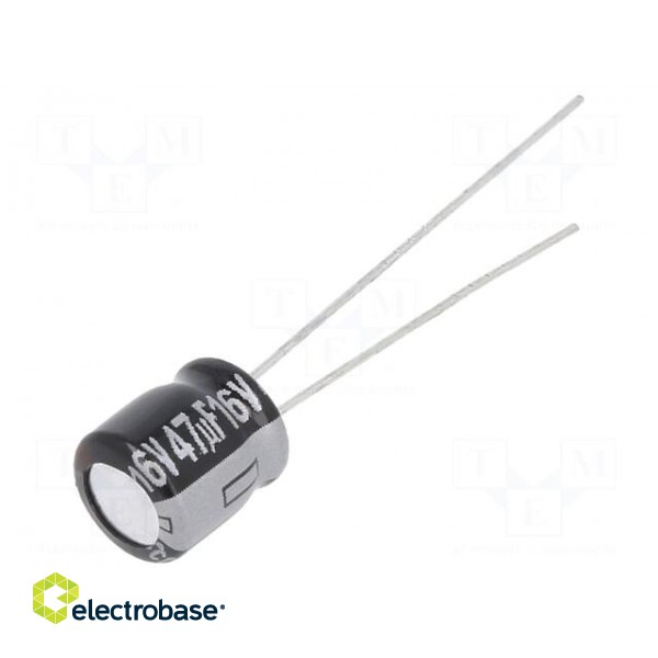Capacitor: electrolytic | THT | 47uF | 16VDC | Ø6.3x7mm | Pitch: 2.5mm