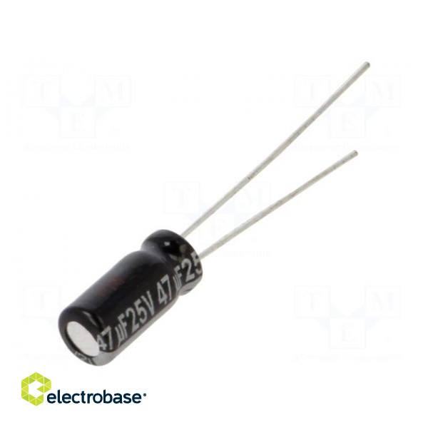 Capacitor: electrolytic | THT | 47uF | 25VDC | Ø5x11mm | Pitch: 2mm | ±20%