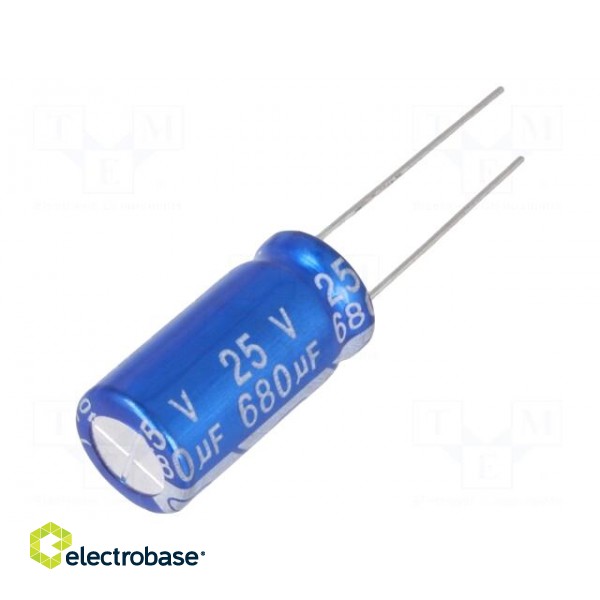 Capacitor: electrolytic | THT | 680uF | 25VDC | Ø10x20mm | Pitch: 5mm