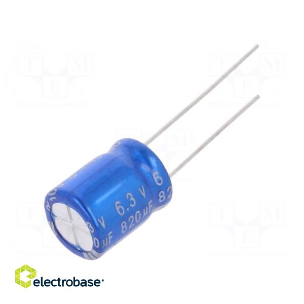 Capacitor: electrolytic | THT | 820uF | 6.3VDC | Ø10x12mm | Pitch: 5mm